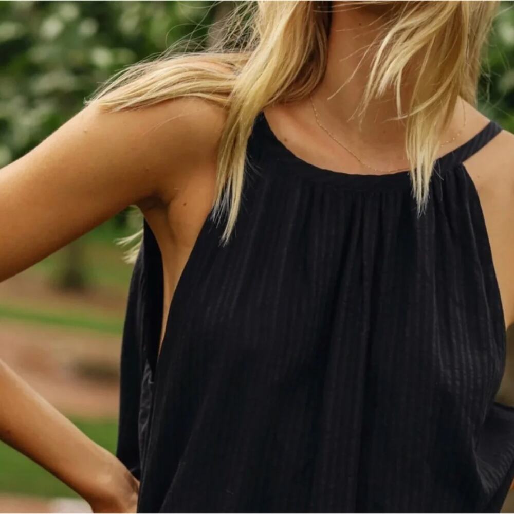Jenni Kayne XS Striped Drift Dress $295 Maxi Cotton Waffle Weave Boho Navy Black - Picture 3 of 11